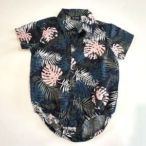 NWT The Children's Place Tropical Blue Green Pink Button Down Shirt SZ 12-18 Mos